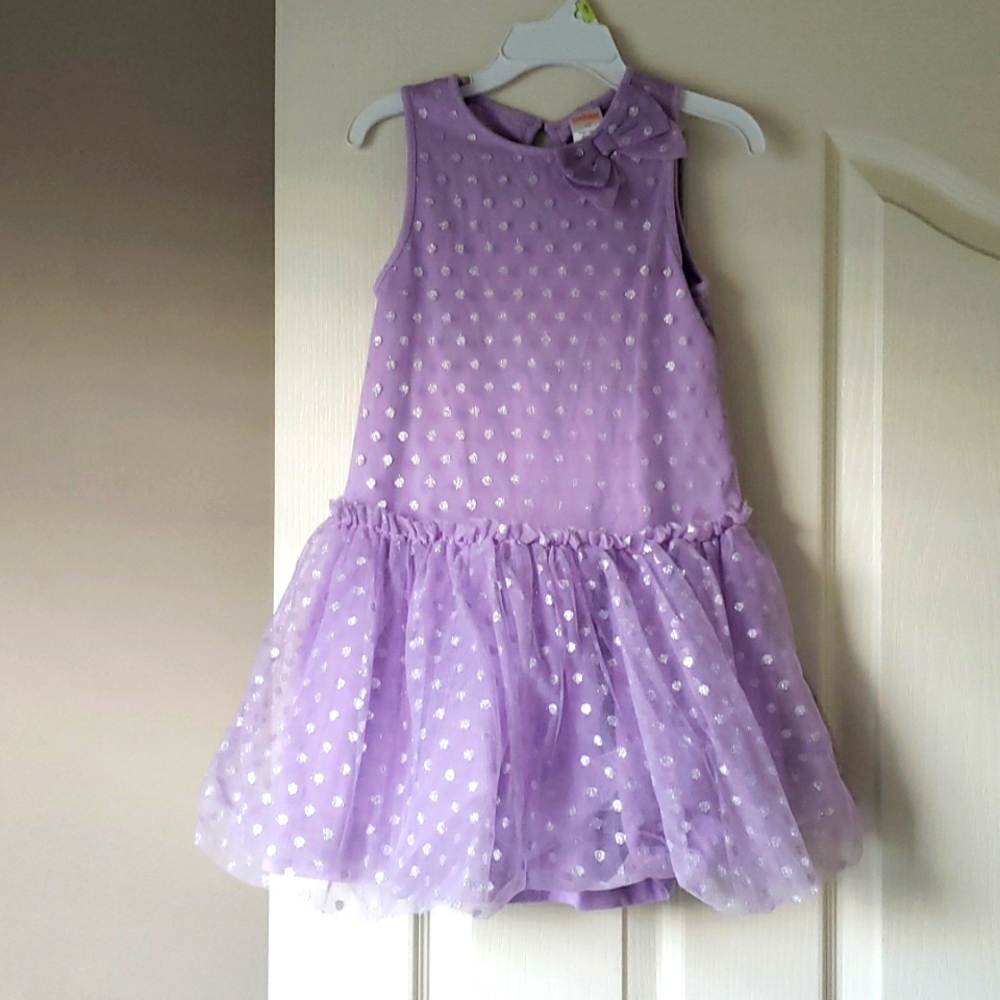 Gymboree girl's dress 4T lavender with silver polka dots